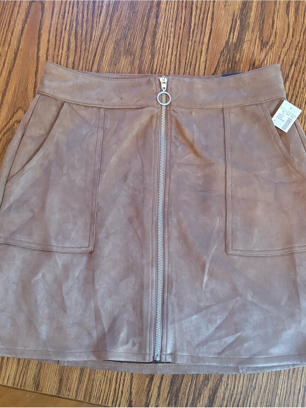 Maurices Taupe Suede Front-Zip Mini Skirt w/flaw